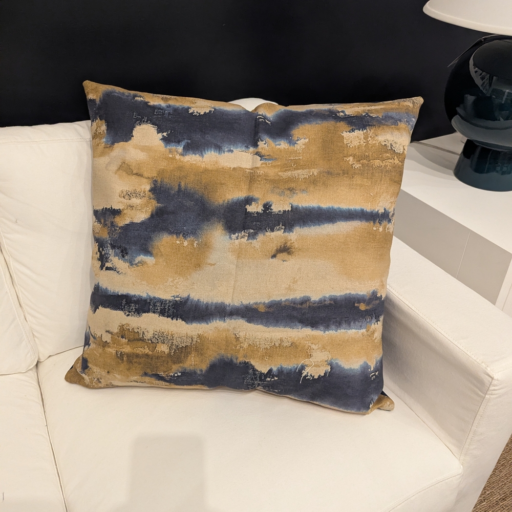 Abstract Blue and Tan Throw Pillow